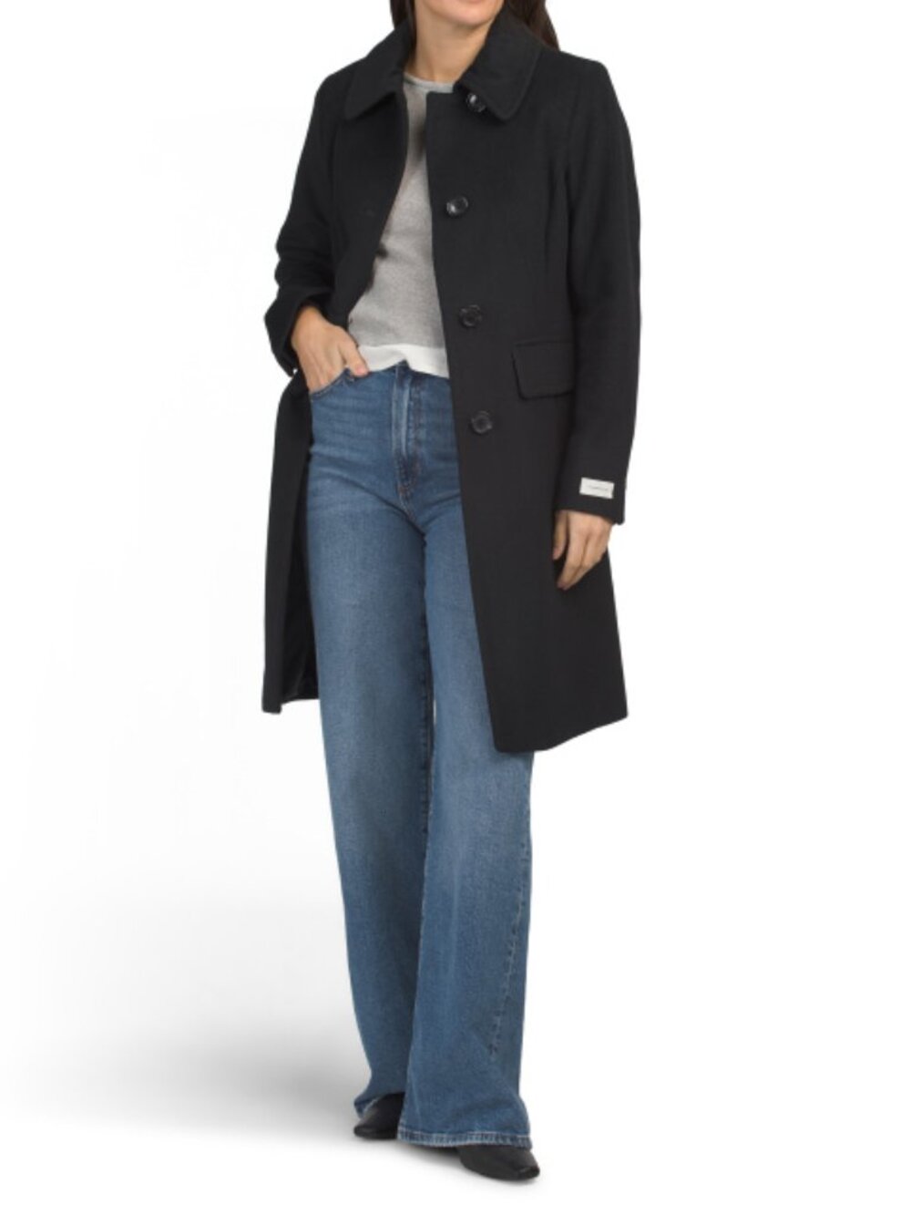 ANNE KLEIN Wool And Cashmere Blend Club Collar Walker Coat
